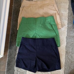 New York & Company High-Waist Shorts Trio in Navy, Green, and Tan